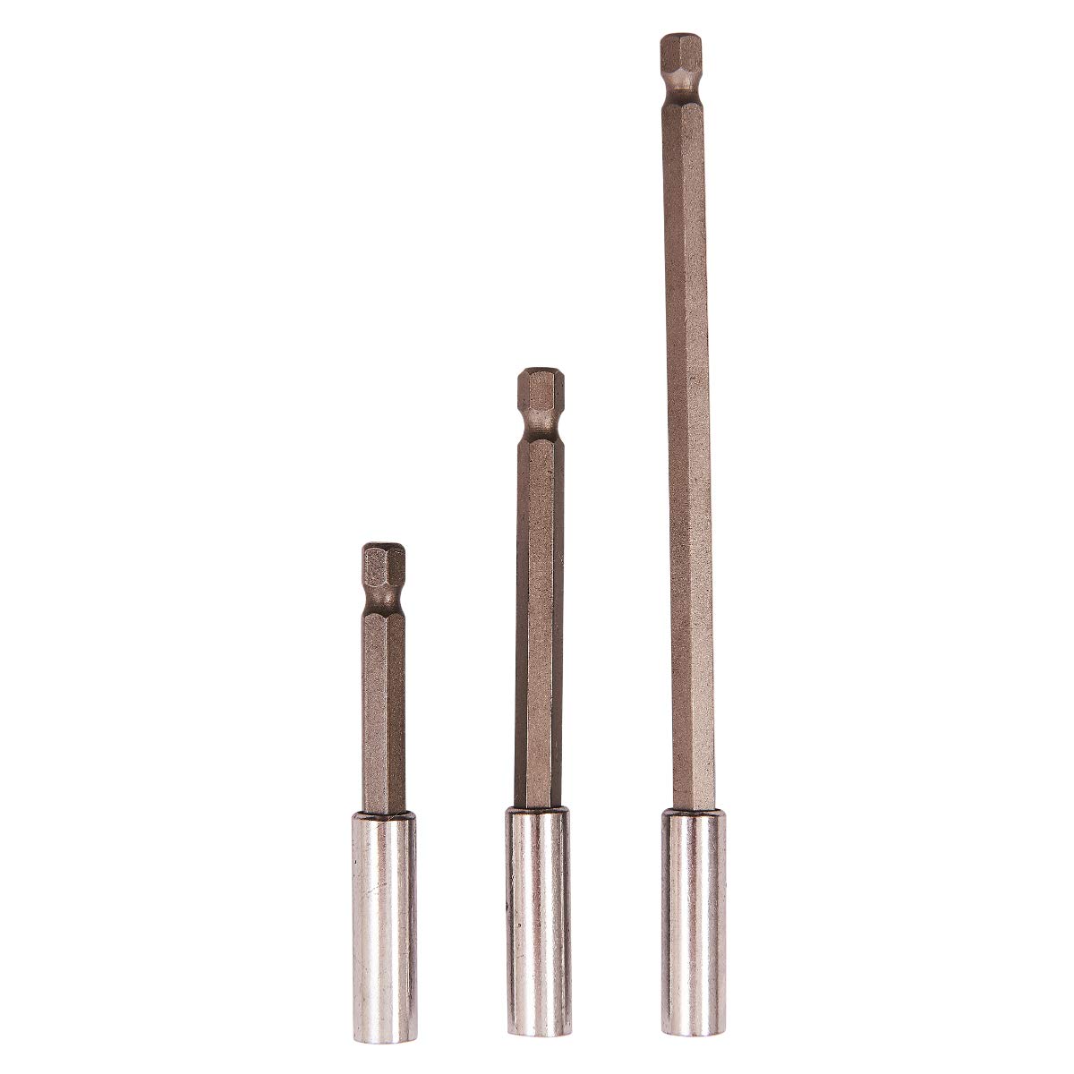 Amtech L2210 Magnetic Bit Holders, 3 Piece Set, 150mm, 100mm and 75mm Lengths, ¼ inch Hex Drive, Quick Release Drives