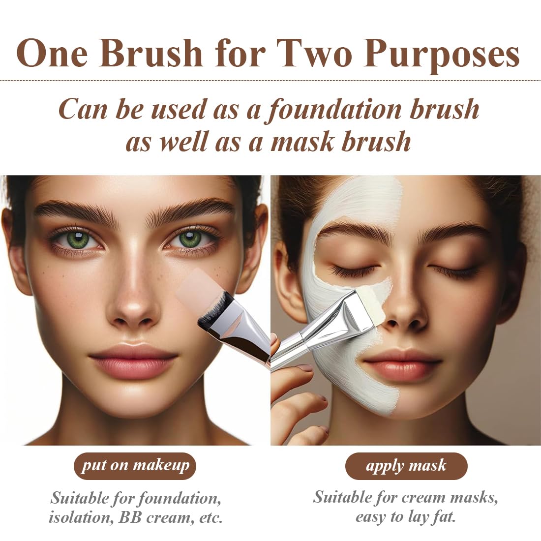 2pcs pennelli per trucco, fondotinta, pennello piatto, pennello per trucco, ideale per fondotinta cremoso, cipriato o liquido