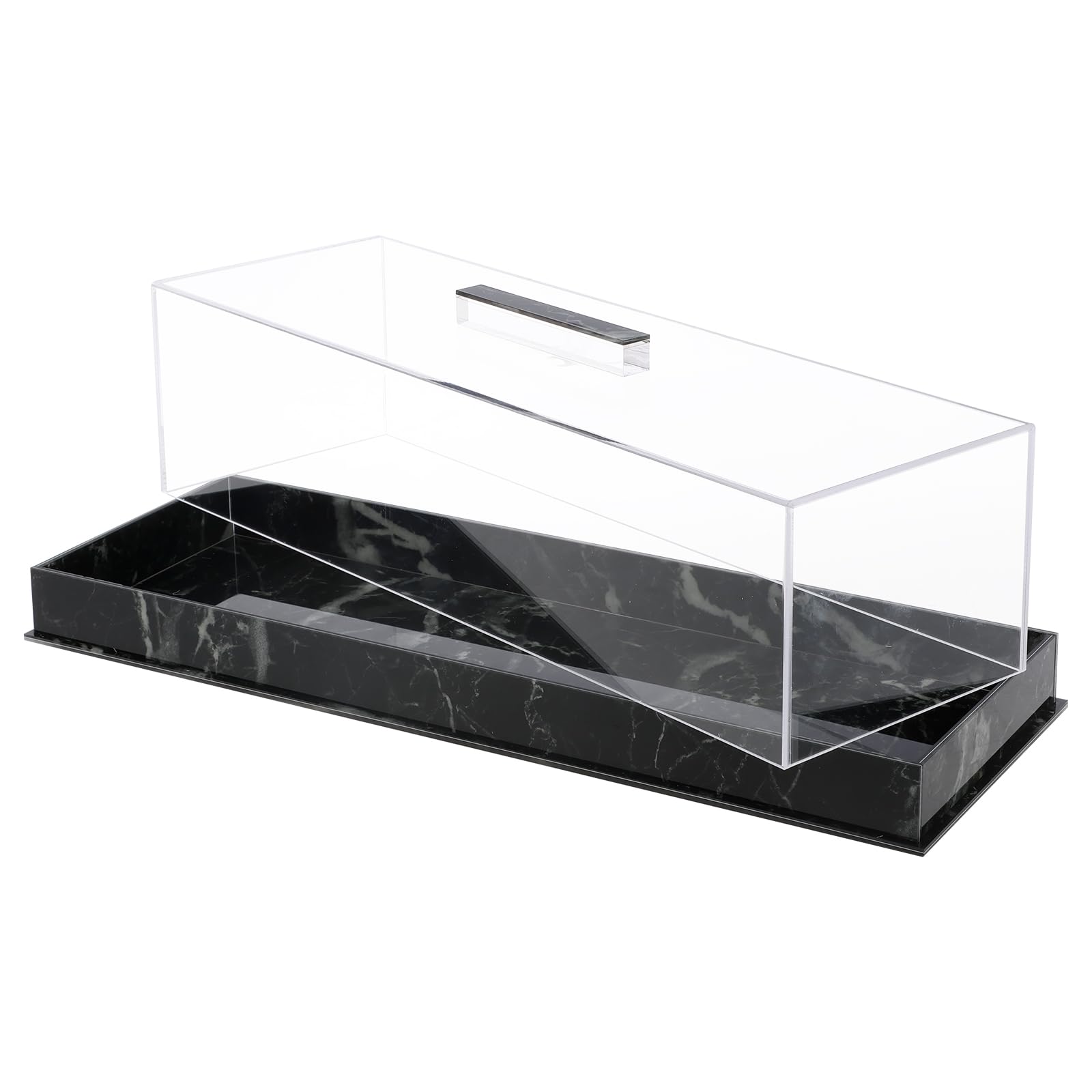 Rectangular Serving Tray With Lid Grey Marbleized Grain Cake Stand, Acrylic Holder Dessert Holder Tray, Rectangle Pastry Display Case, Elegant Marble Dessert Box (Black)