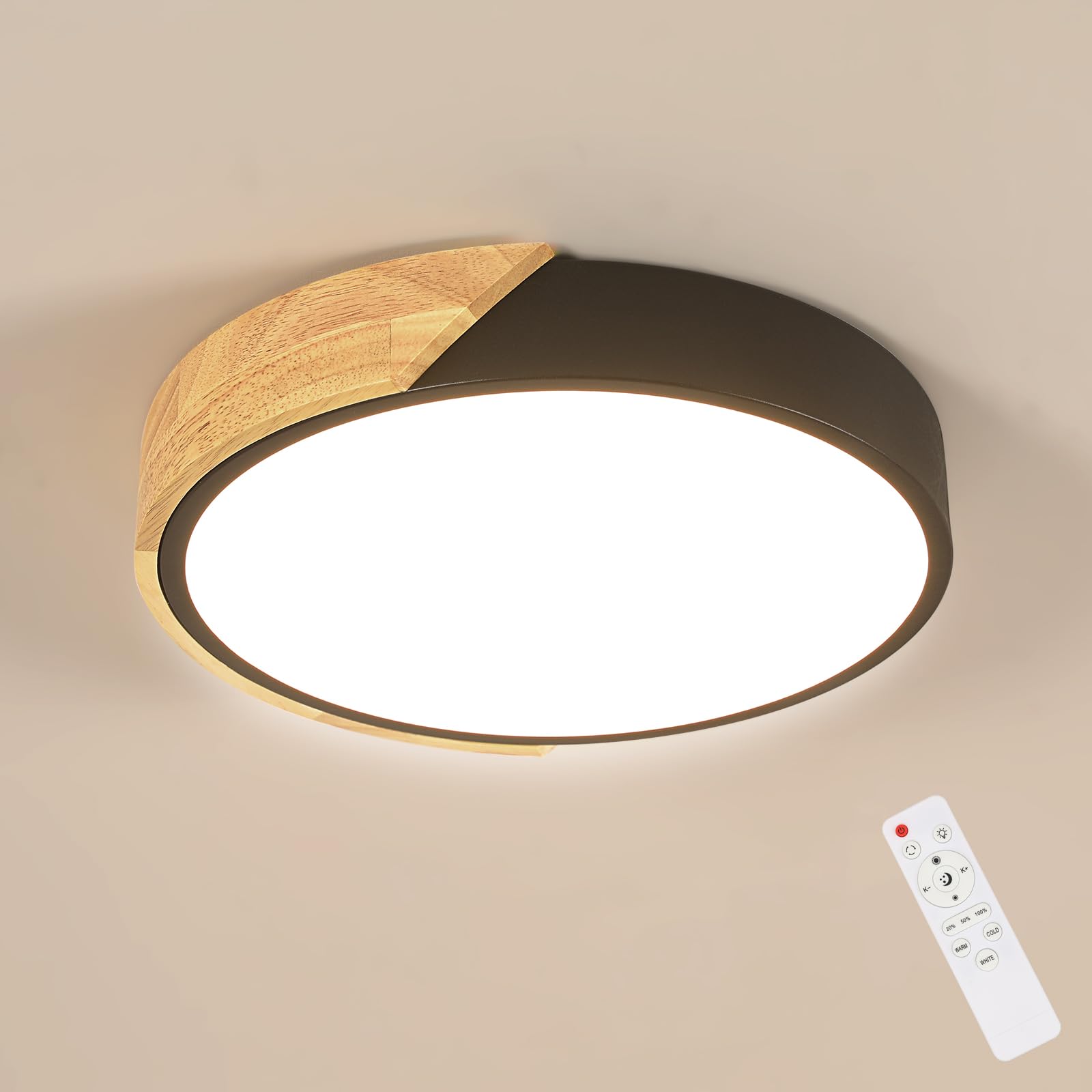 Riserva LED Deckenleuchte Dimmbar 43W, Holz Rund, 3000K-6500K