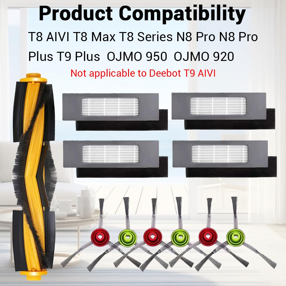 Ricambio compatibilità per ECOVACS DEEBOT T8 N8, Spazzola Principale, Filtro per T8 ozmo 950 920, Accessori compatibilità per Deebot T8 T8+, T8 AIVI, T8MAX, N8, N8+, N8 PRO, N8 PRO+, T9