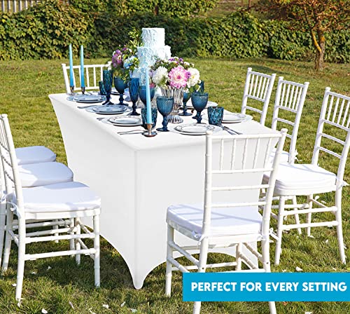 Utopia Kitchen Spandex Tablecloth 2 Pack [6Ft, White] Tight, Fitted, Washable And Wrinkle Resistant Stretch Rectangular Patio Table Cover For Event, Wedding, Banquet & Parties [72Lx30Wx30H Inch] #TOP6