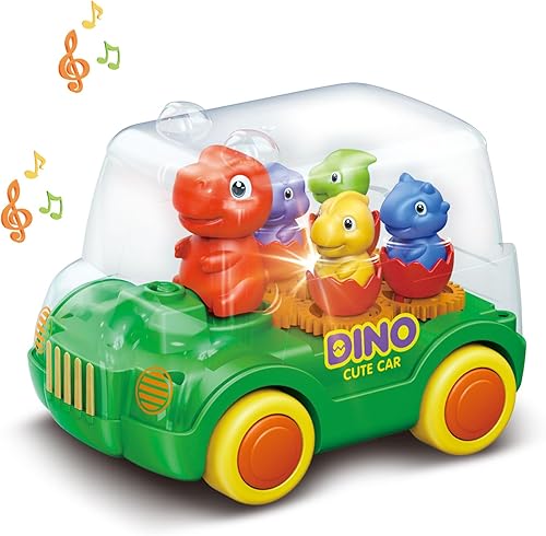 Miniatura 1 de Autos de autobús de dinosaurio (verde), camiones de juguete iluminados para niños, automático Bump & Go Clear con engranajes móviles de color,