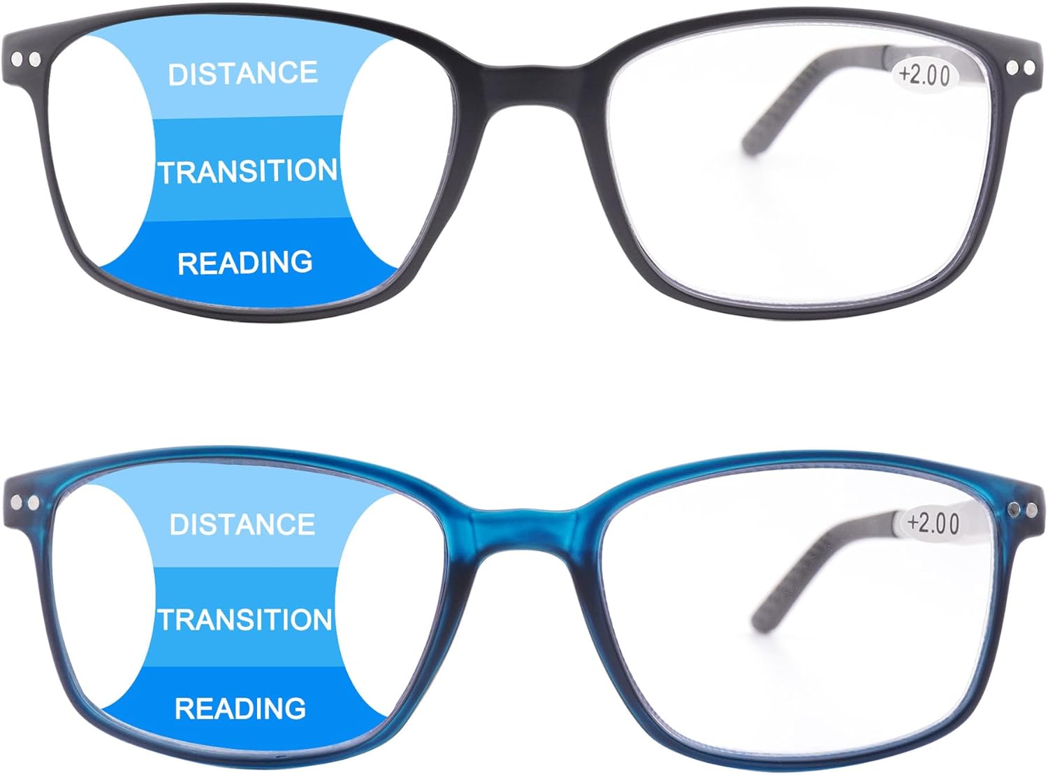 2 Pcs Progressive Reading Glasses for Men,Rectangular Sporty Style TR90 Blue Light Blocking Readers with Spring Hinge - Image 6