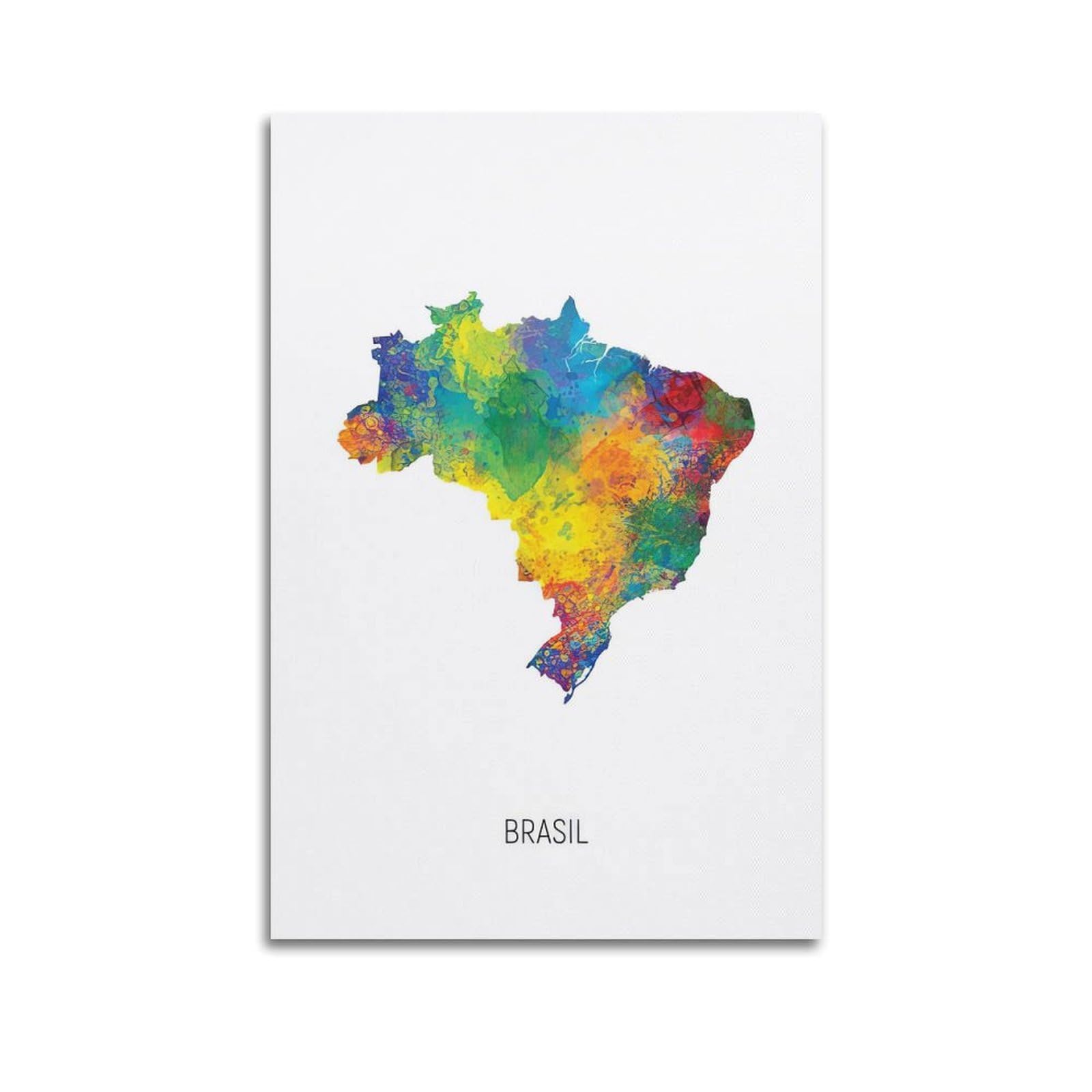 MJZLQN Map Poster Of Brasil With Watercolor Poster Decorative Painting Canvas Wall Posters And Art Picture Print Modern Family Bedroom Decor Posters 20x30inch(50x75cm)