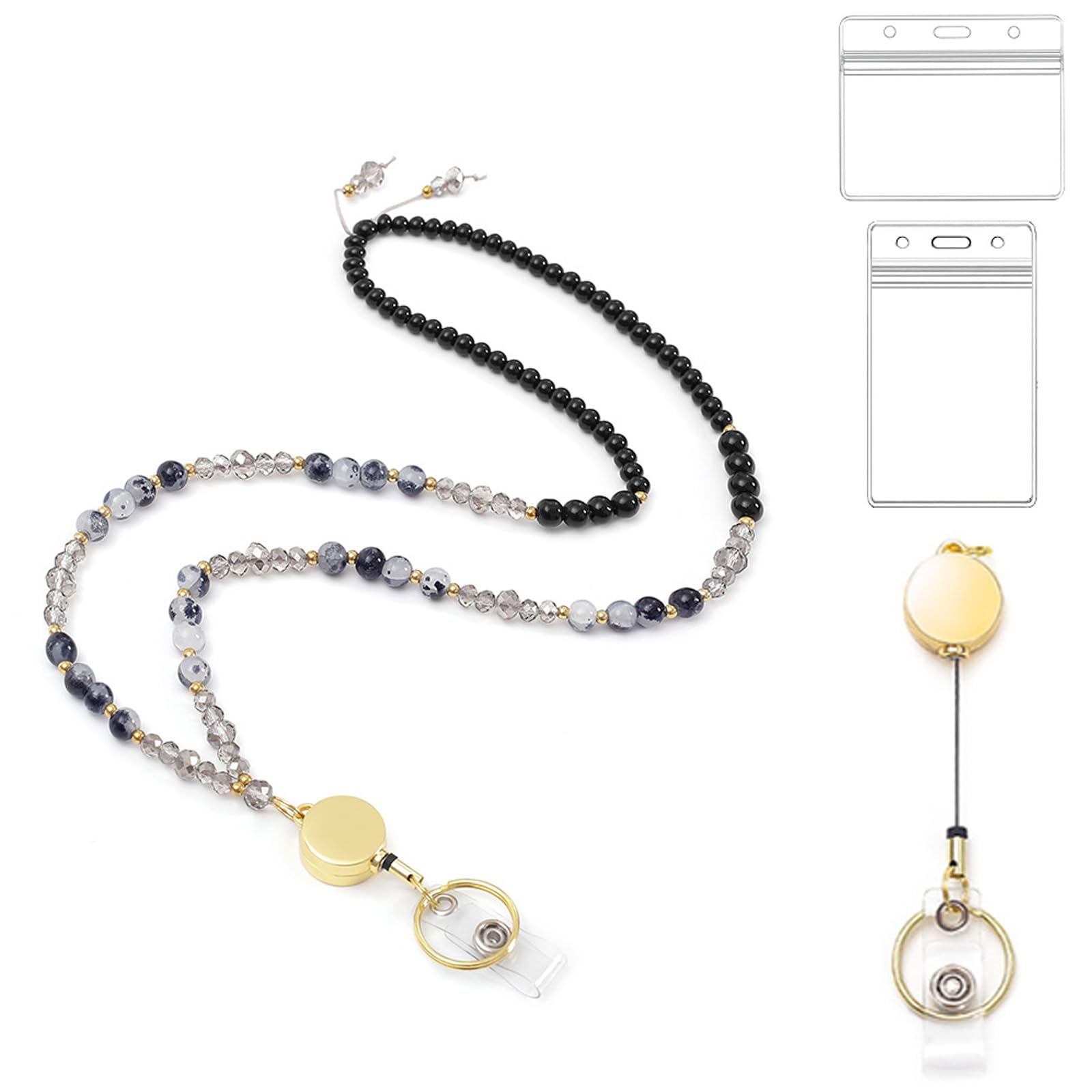 ID Badges and Keys Lanyard, Beaded Lanyards for Women and Teacher, Retractable Cute Lanyard for use in Schools, Hospitals, Offices and Cruise Ships