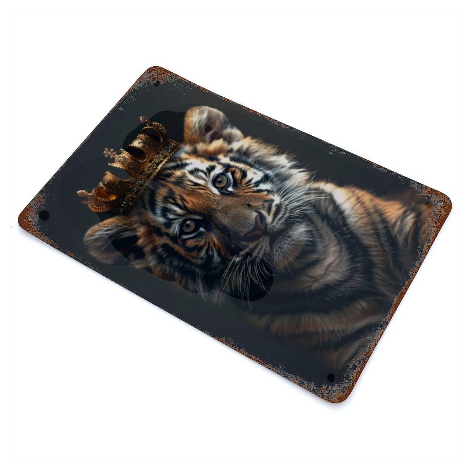 Little Tiger King Rusty Metal Tin Sign 11.8"x7.9", for Shed, Workshop And Garage Wall Decor, Shabby Chic Decor