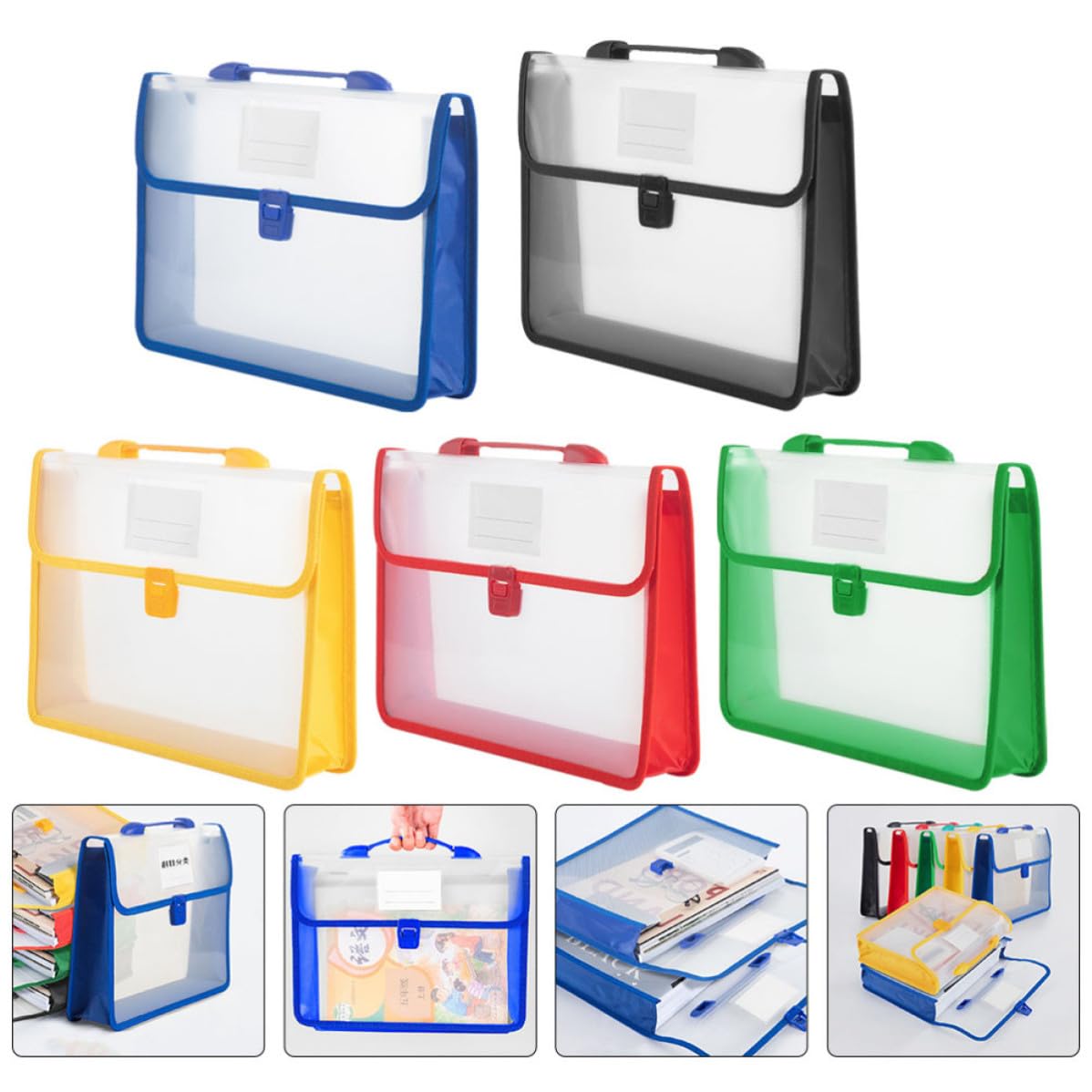 Happyyami Borsa Porta Documenti A4 5 Pezzi in Pp Grande Capacità, Resistente e Pratica Design Verticale, per Ufficio e Studenti, Facile da Trasportare