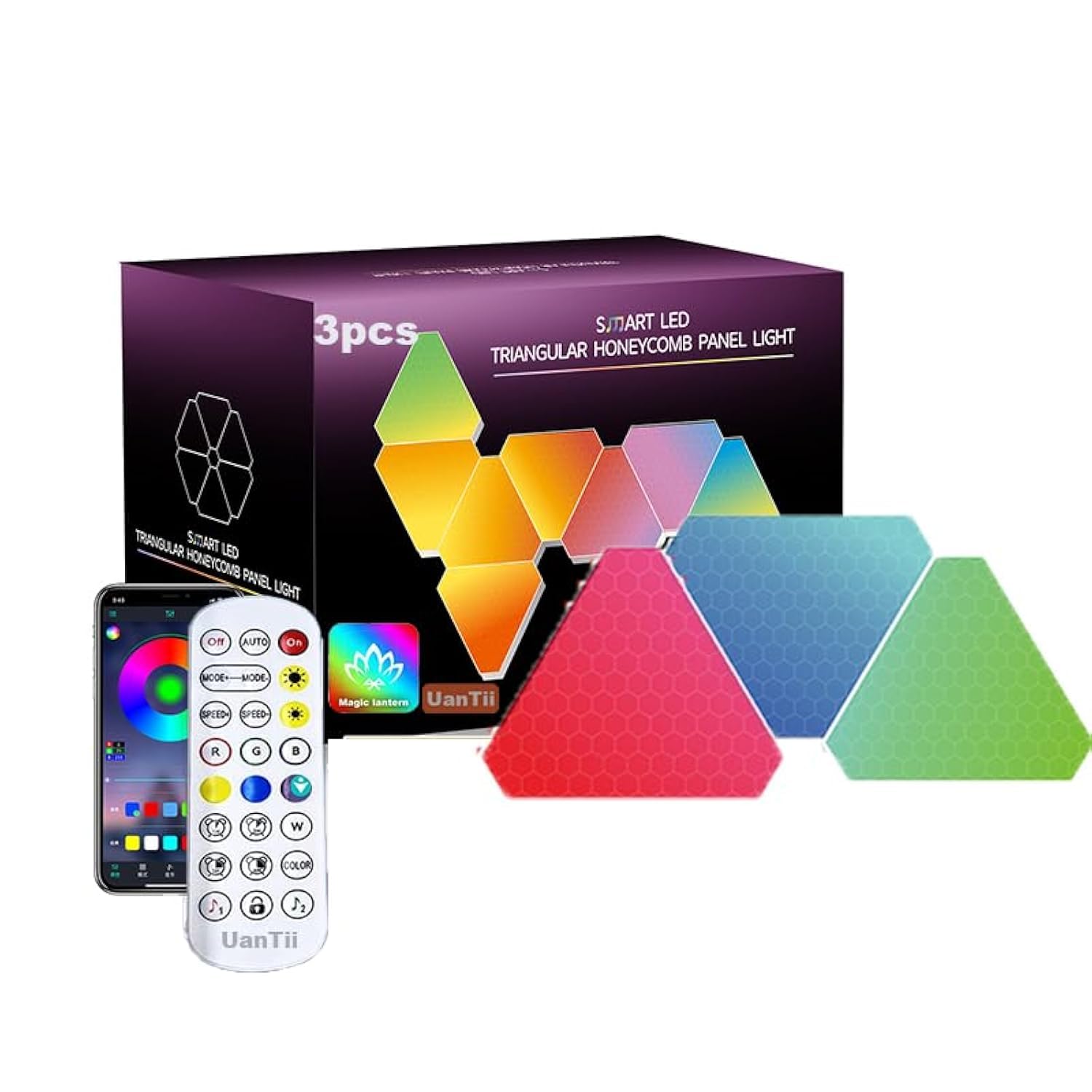 Sponsored Ad – UanTii Smart Triangle Wall Light LED RGB Indoor Atmosphere Light Gaming Lamp Music Sync Decoration Lamp Bluetooth App Control (3)