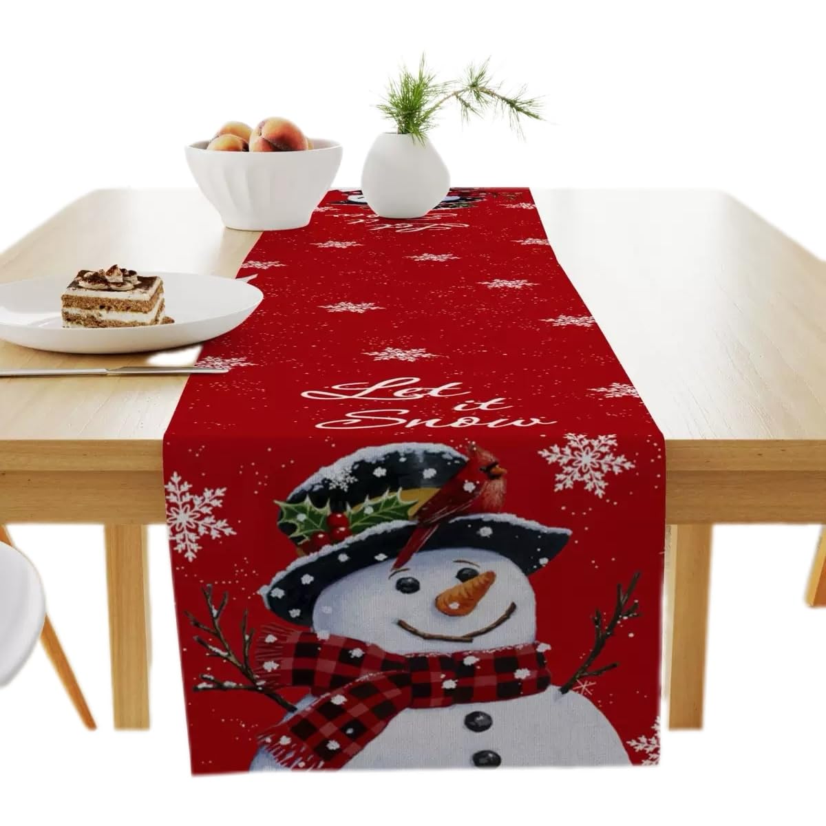Santa Snowman Christmas Table Runner, Dining Table Snowflake Christmas Car,Xmas Kitchen Table Runner Decorations, 33×180CM (Snowman 1)