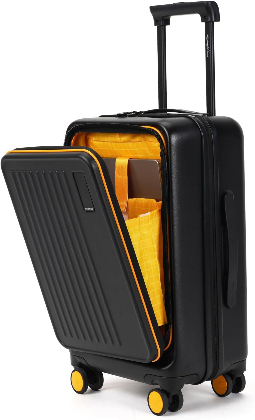 - Transit Cabin Pro Luggage Trolley Bag-56cm(40L),Polycarbonate Hardshell,Front Tech Compartment Fits 15.6" Laptop,TSA Lock,8 Silent Wheels,for 3-5 Days Trip,Black&Yellow(Money Moves Sunray)