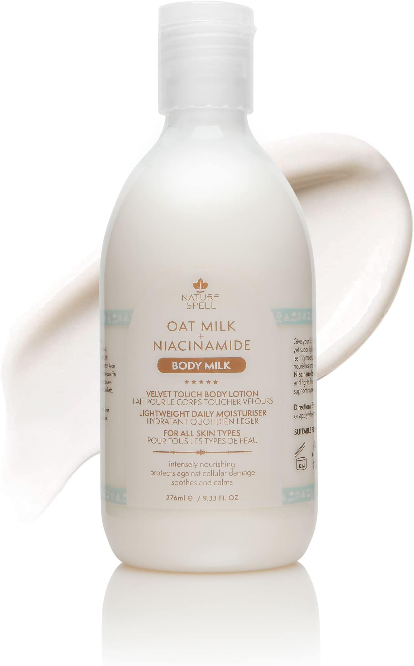 Nature Spell Oat Milk Body Lotion โ Velvet Touch Body Milk 276ml - Infused with Niacinamide - Instant Hydration โ Suitable for all Skin Types - 100% Vegan โ Made in the UK