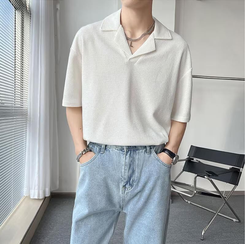 Image of Waffle (Cotton) Men t-Shirts Classic Short Sleeve Lightweight Summer Wear Casual Oversized t Shirt for Men