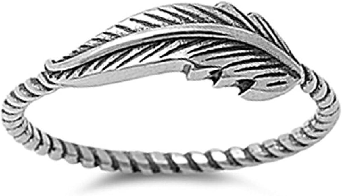 CloseoutWarehouse 925 Sterling Silver Sideways Feather Ring (Comes in Colors)