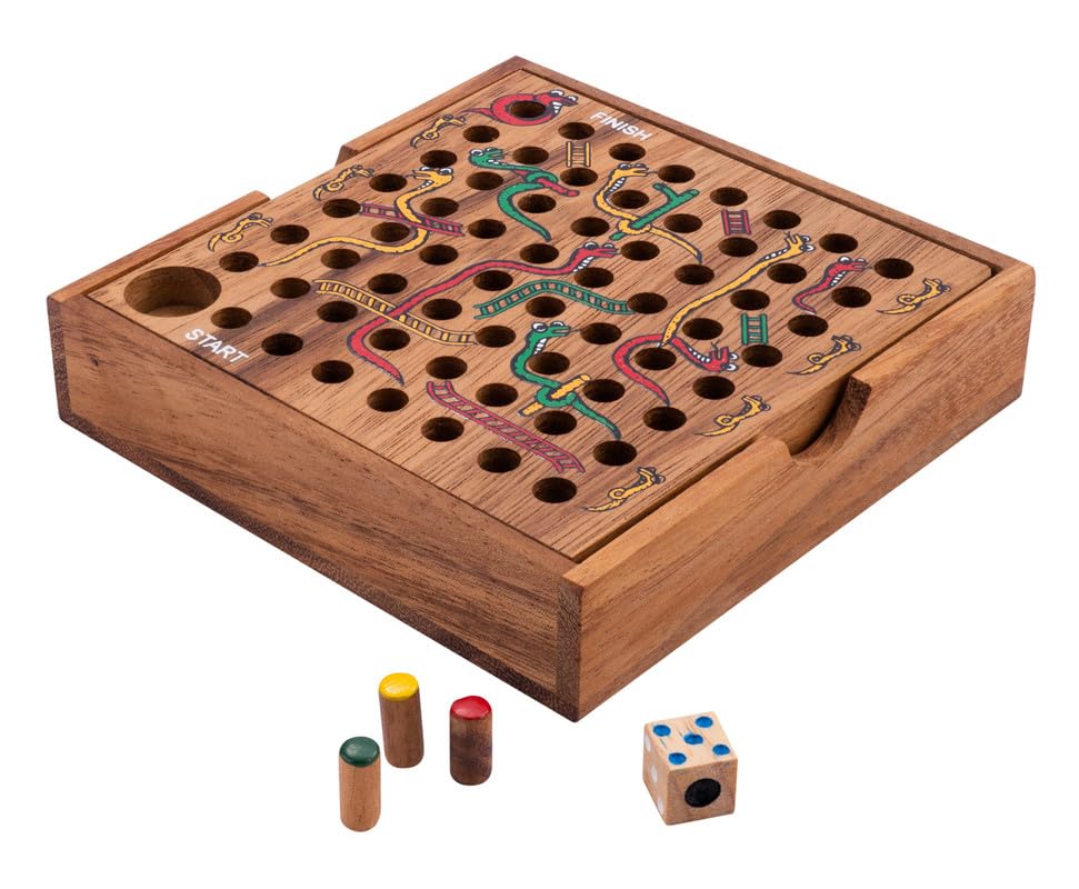 Engelhart - 350280- Snakes and ladders game in a wooden box - travel game for age 4 plus - 2 to 4 players 13.5 x 13.5 x 3.5 cm - Image 3