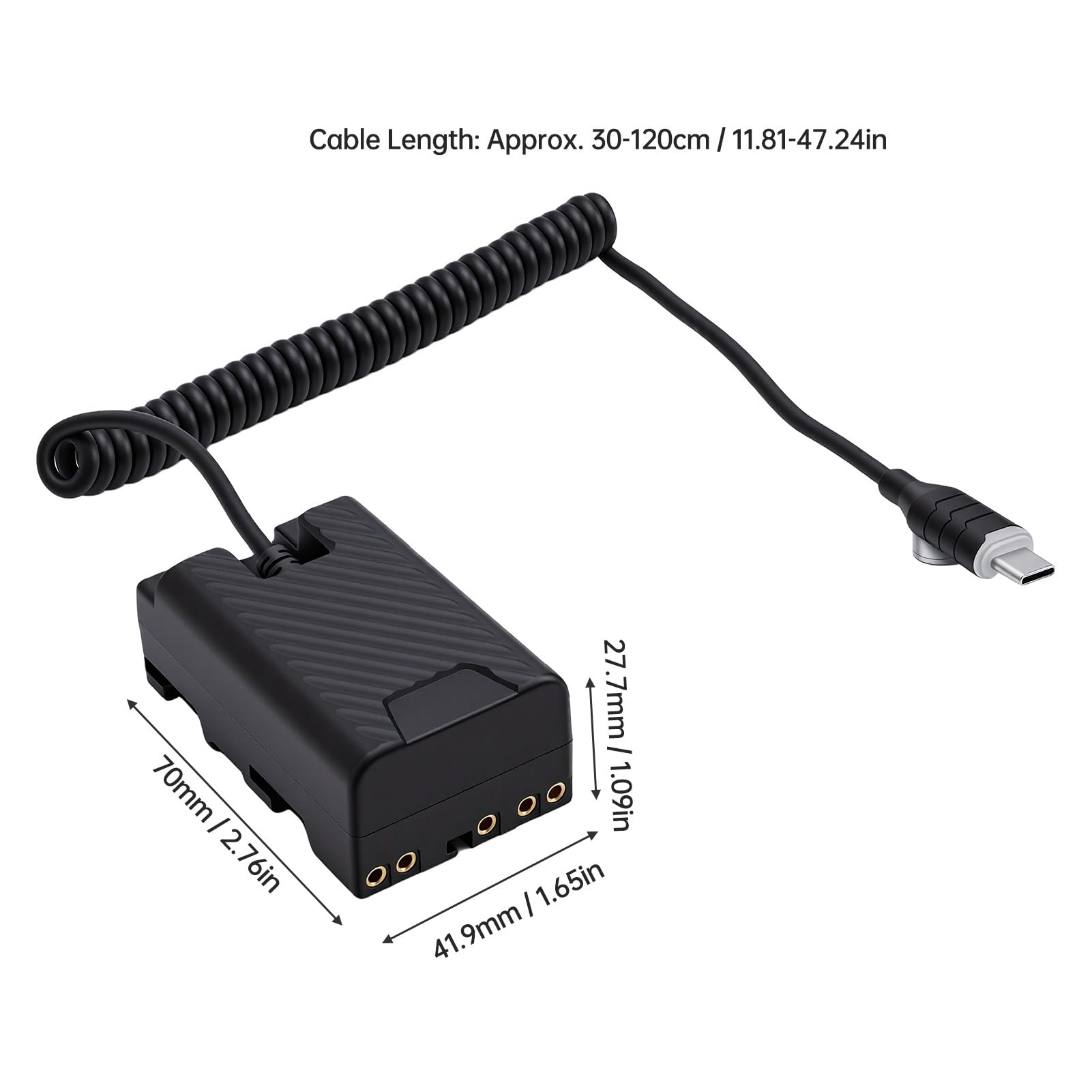 Diyeeni Cavo di Alimentazione Batteria Fittizia PD Tipo C per Fotocamera BP-U30, Design a Molla a Spirale Adatto per Fotocamera PXW-Z280 FX6 FX9, Batteria Fittizia a Ricarica Rapida da 45 W con