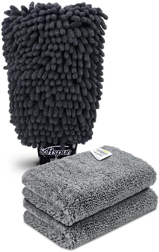 - Microfiber Single Side 1 Piece Chenille Glove,1700 GSM Grey+20X30cm Cleaning Wipe 2Pcs | Multi-Purpose Super Absorbent and Perfect Wash Cleaning for Bike Auto,Cars Both Interior and Exterior