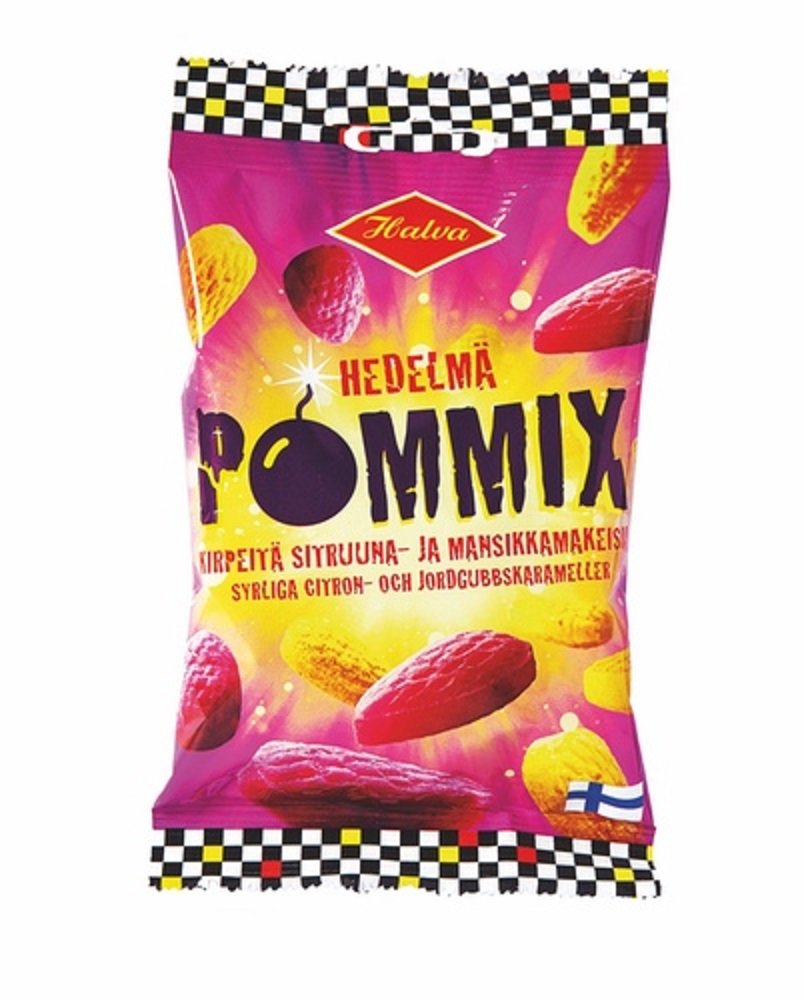 18 bolsas de 100 g de Halva Pommix Hedelmä - Bombas de frutas - Originales - Finlandeses - agria - Caramelo - Hervido - Duro - Caramelos - Dulces