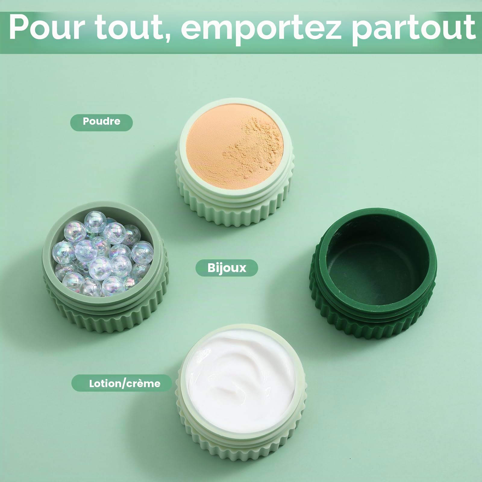 Lot de 4 boîtes cosmétiques rechargeables - 20 ml - En silicone - Pour articles de toilette - Anti-fuite - Avec couvercle - Pour le corps, la crème pour les mains, la lotion, les cosmétiques