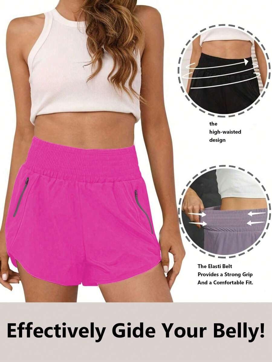 High Waisted Running Yoga Shorts with Built-in Lining for Women, Anti-Slip Boxer Jogger Shorts with Pocket