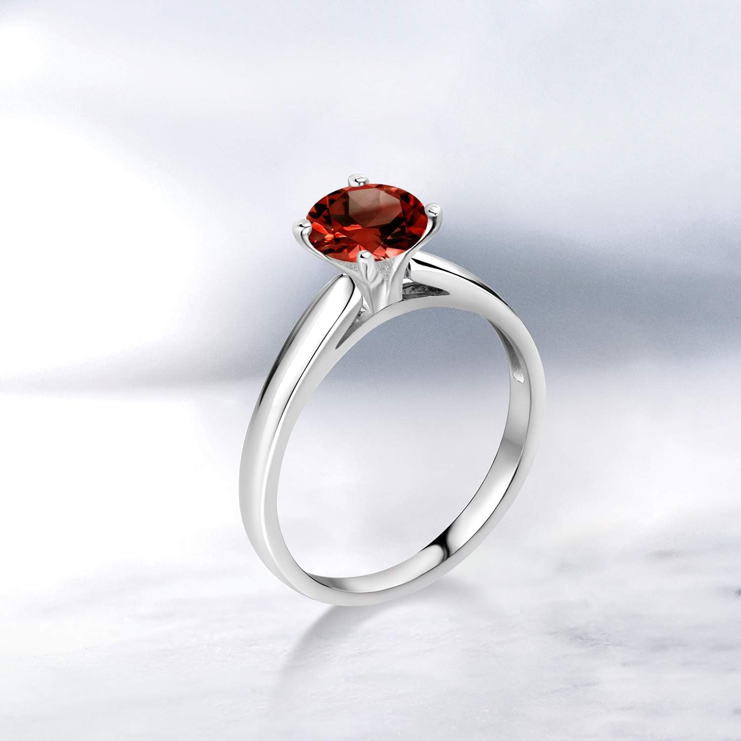 Gem Stone King 1.20 Ct Round Red Garnet 10K White Gold Ring - Image 4
