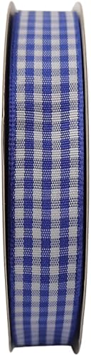 Miniatura 3 de Cinta de cuadros con borde tejido azul y blanco, 100% poliéster, 25 yardas cada rollo (58 pulgadas, azul)