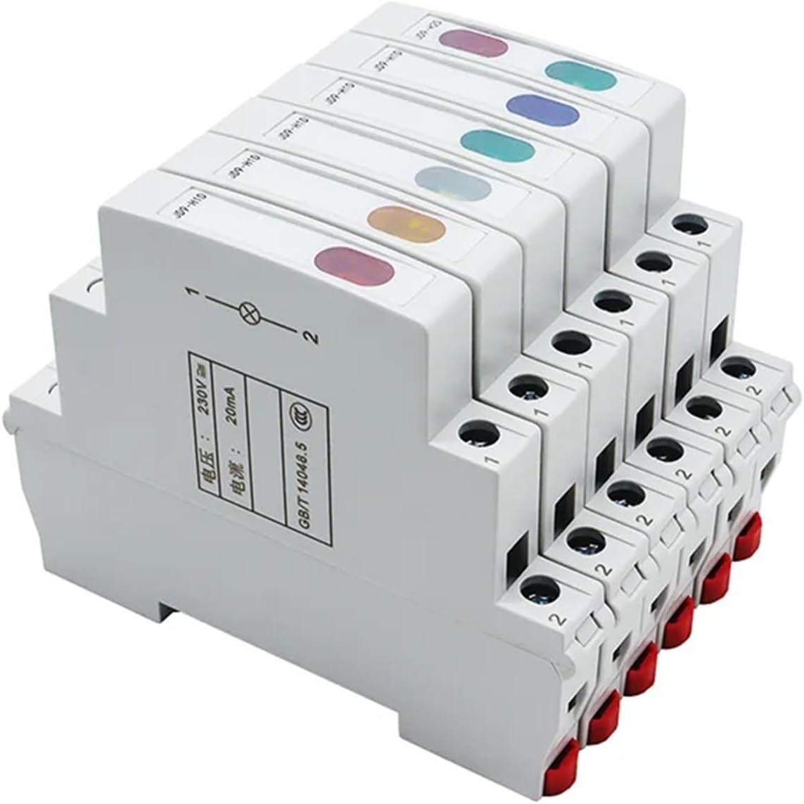 LED 1PC Din Rail Mount Pilot Lamp Modular 220V 24V VAC/DC Signal Light Indicating Red Green Blue(220V Green)