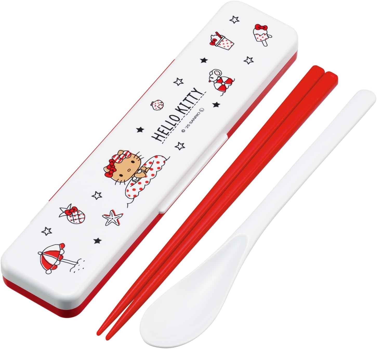 Skater CCS3SA-A Sanrio Hello Kitty Summer Days Girls Chopsticks & Spoon Set, Bento Box, For Adults, 7.1 inches (18 cm), No Chatting, Made in Japan
