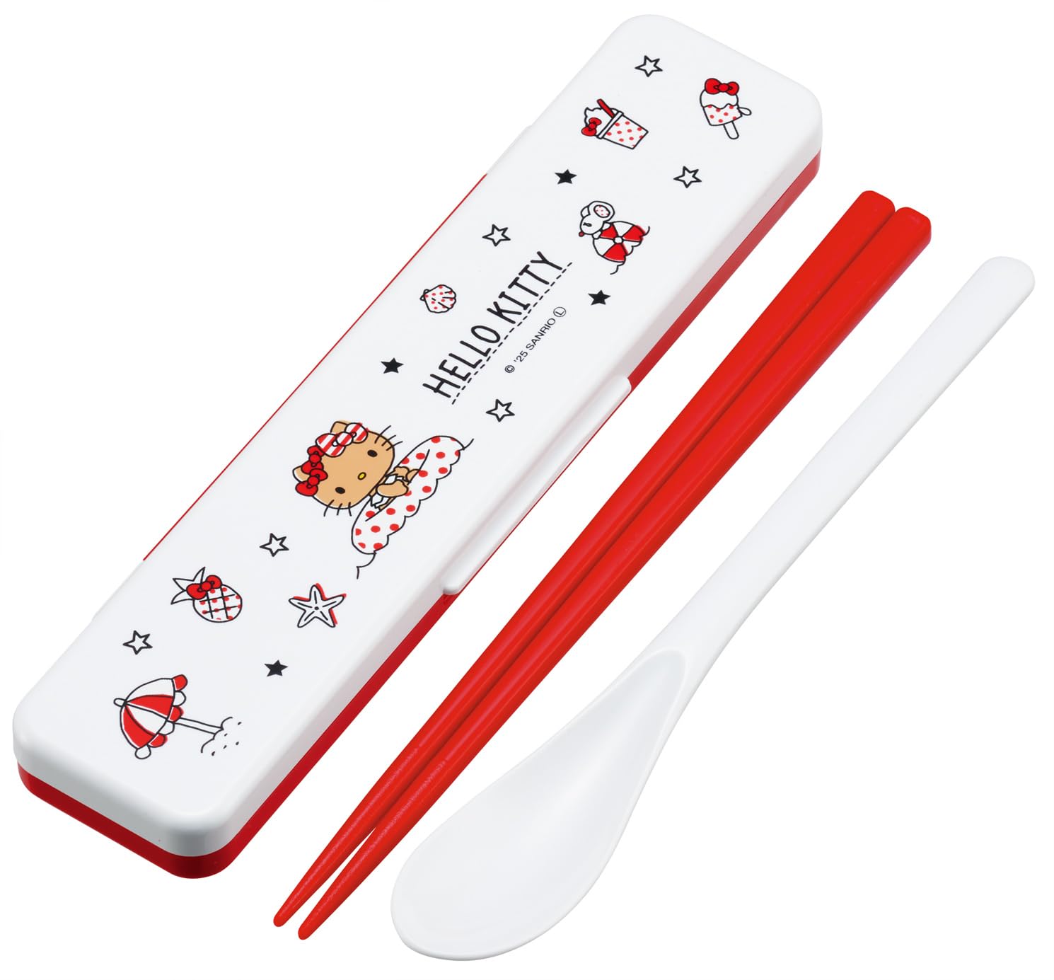 Skater CCS3SA-A Sanrio Hello Kitty Summer Days Girls Chopsticks &amp; Spoon Set, Bento Box, For Adults, 7.1 inches (18 cm), No Chatting, Made in Japan