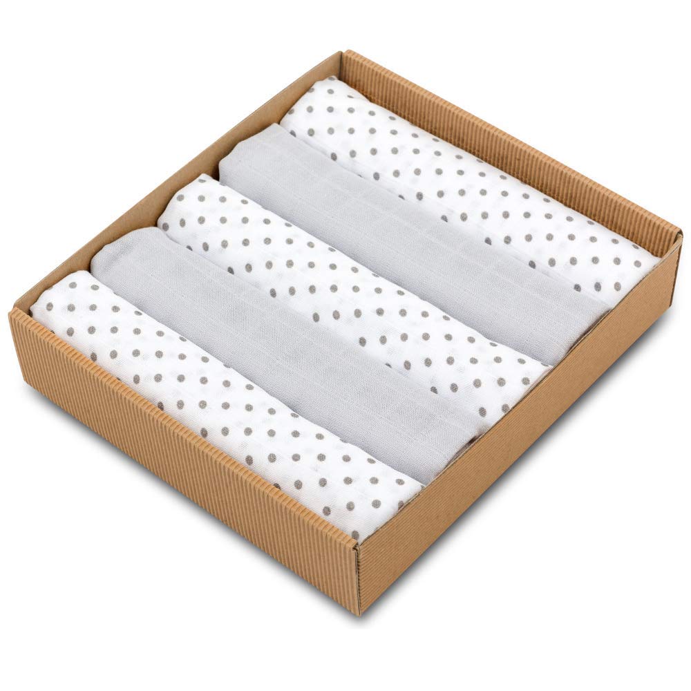Bellochi Juego de 5 Muselina Bebe Gasas para Bebes - Paños Multifuncional para Bebes - 100% Muselinas Bebe Algodón Natural con Certificado TUV - 60x80 cm - Dotty