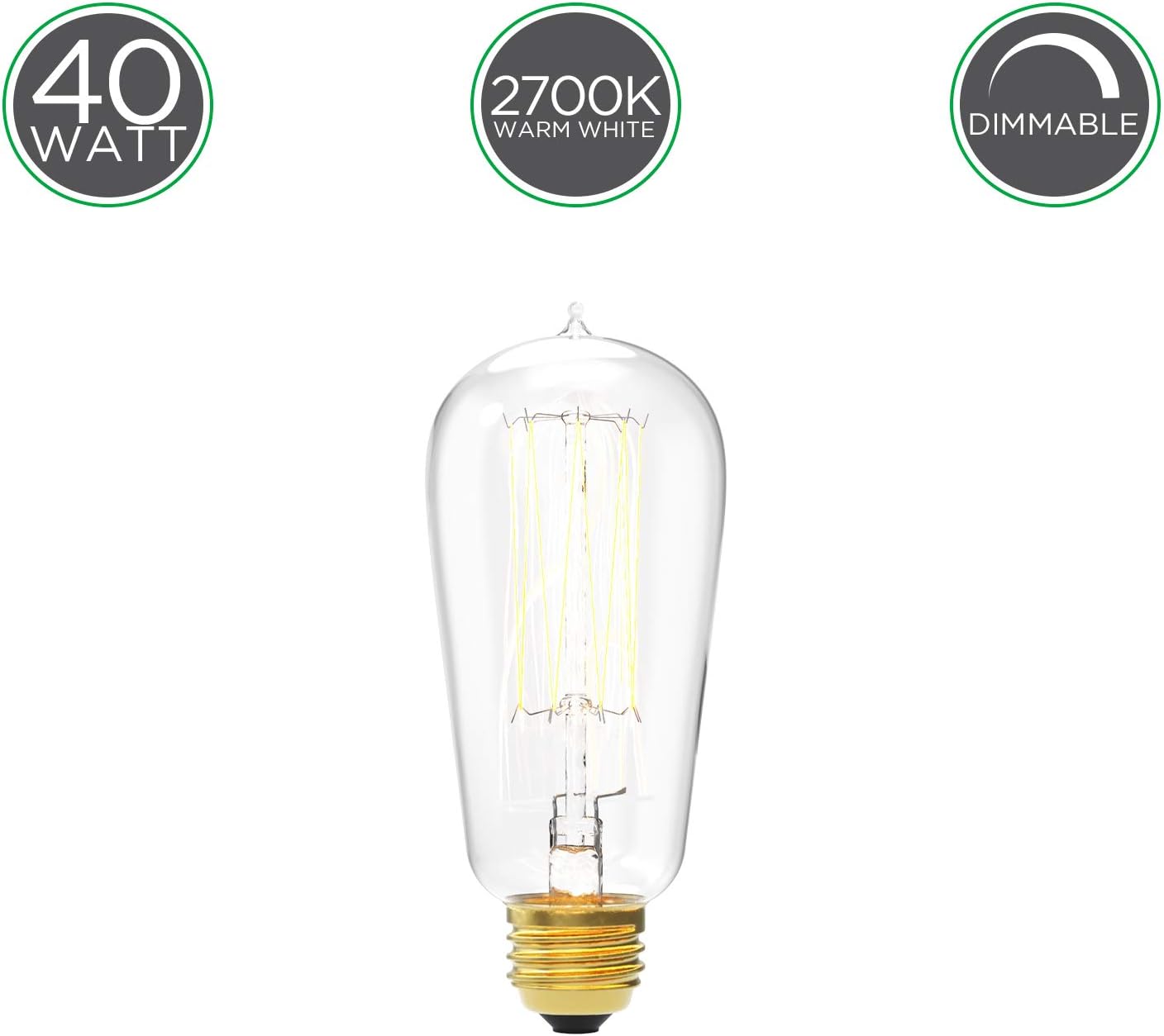 ❤ Crazy Deals 40W Edison Light Bulbs - Clear Glass, 40 Watt, Warm White (2200K), E26 / Medium Base, Old Fashioned Filament, 120V, Teardrop Type ST18, Vintage Style Decorative Incandescent Lightbulb - Set of 4