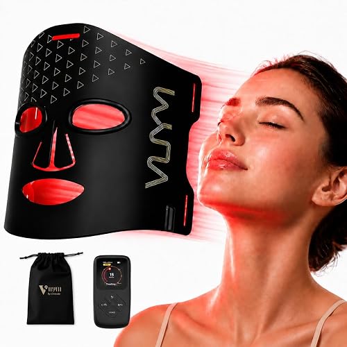VYM Red Light Therapy for Face: High-Energy Super Lightweight 292 LEDs Cordless Professional Light Therapy Mask Infrared LED Face Mask at Home Travel 2mm Thickness - Black Bag