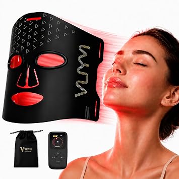 VYM Red Light Therapy for Face High-Energy Super Lightweight 292 LEDs Cordless Professional Light Therapy Mask Infrared LED Face Mask at Home Travel 2mm Thickness - Black Bag