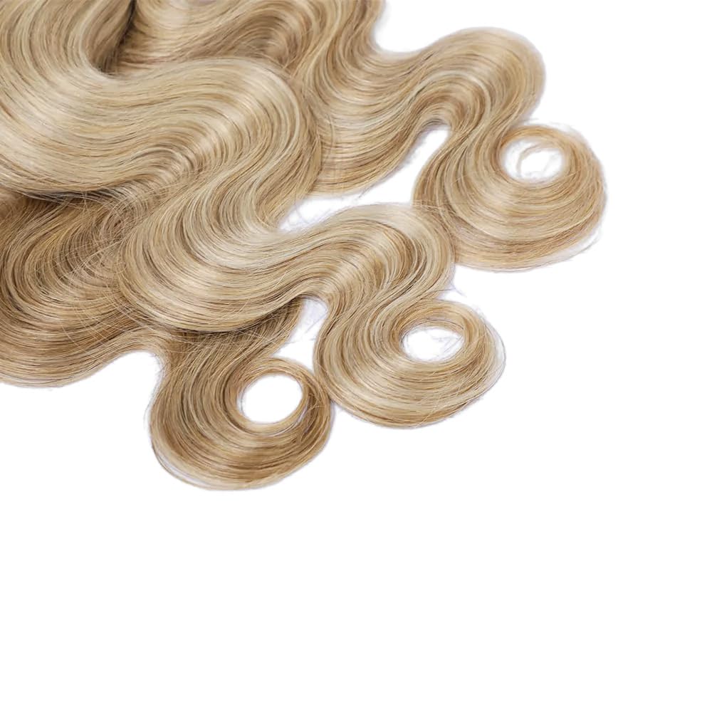 Piano Color Blonde Bundles Human Hair P27613 Body Wave Bundles Ombre Honey/Light Blonde Highlights 20/22/24 Inch Brazilian Human Hair Sew-In Weave Extensions Soft & Thick