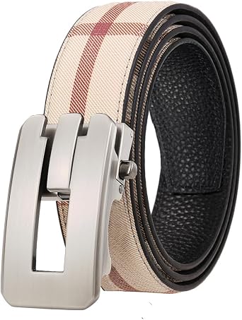 Leather Belt for Men Ratchet Adjustable Slide Belt 1 3/8 Width in Gift Package Fit Everywhere Checker
