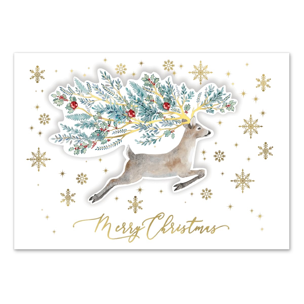 Winter Greens Deer Dimensional Holiday Boxed Cards Featuring 12 Embellished Cards and Envelopes (45428), multi