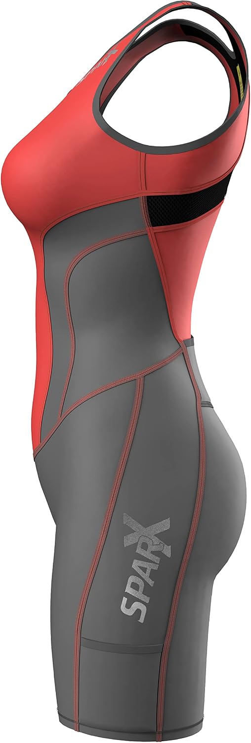 Sparx Women Triathlon Suit Tri Short Racing Cycling Swim Run (XL, Gray/Coral)