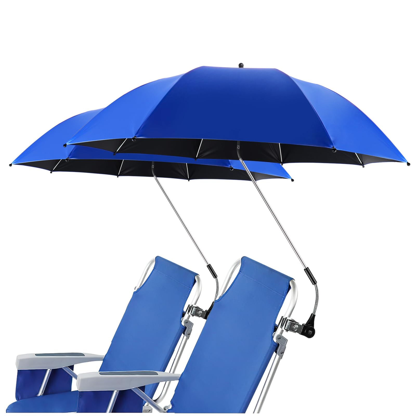 panthem 2PCS Sombrilla Playa para Silla con Abrazadera Universal, UPF 50+ 360 ° Ajustable Parasol Terraza, Sombrilla de Jardín para Patio Balcón Piscina Exterior, Azul, sin silla