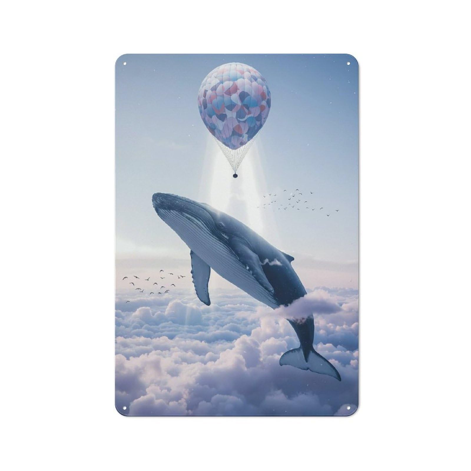 Junmoney Hot Air Balloon Whale Distressed Look Decorative Tin Sign 30X20cm, Vintage Wall Decor For Lounge, Study, Pub Or Wall Gallery