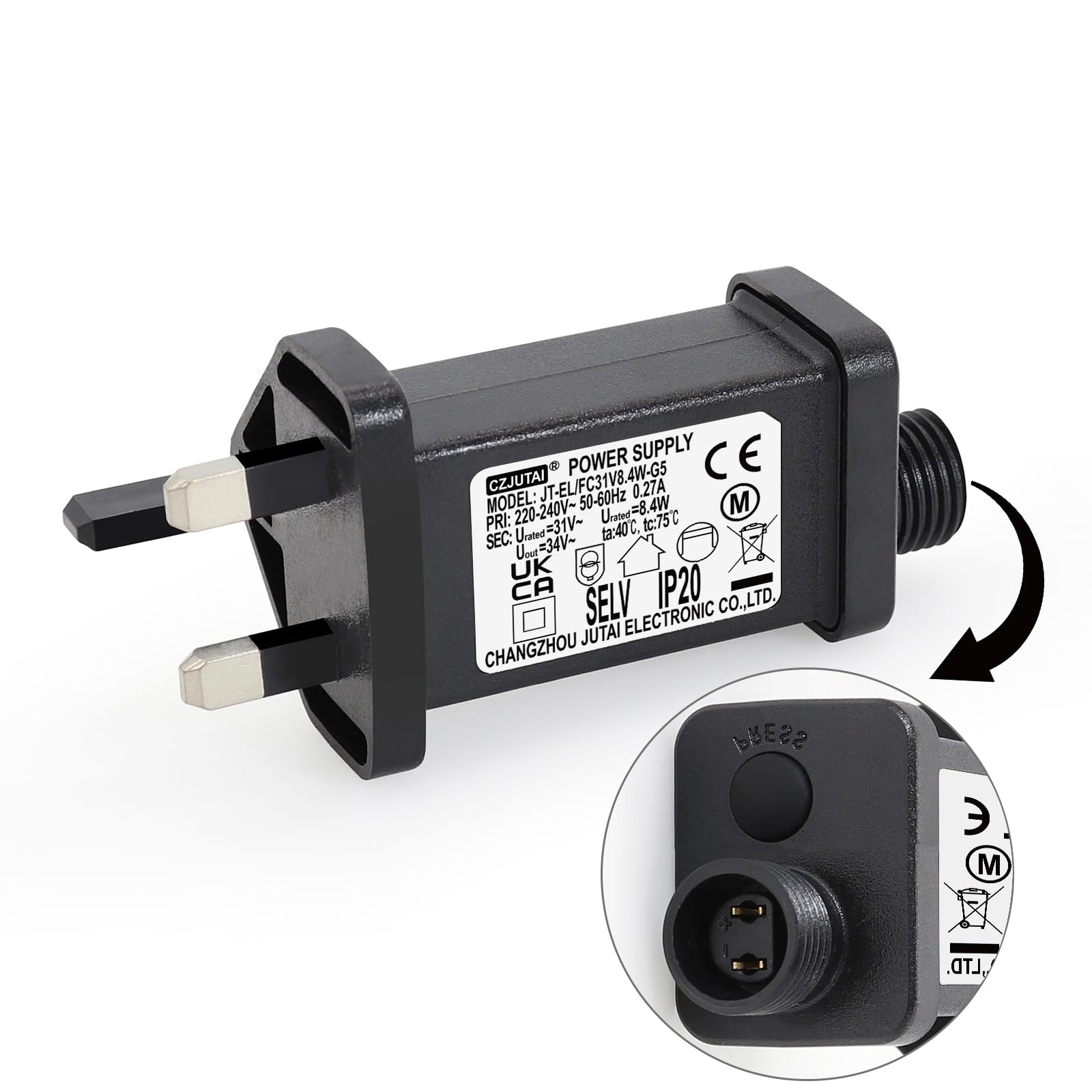 CubePlug 31V 8.4W String Lights Power Adapter for CZJUTAI JT-EL/FC31V8.4W /6W /4.5W /3.6W-IP20, Multi Function Control Box, For Christmas Lighting(Fully Compatible also to 32V and 29V Lights) [W584]