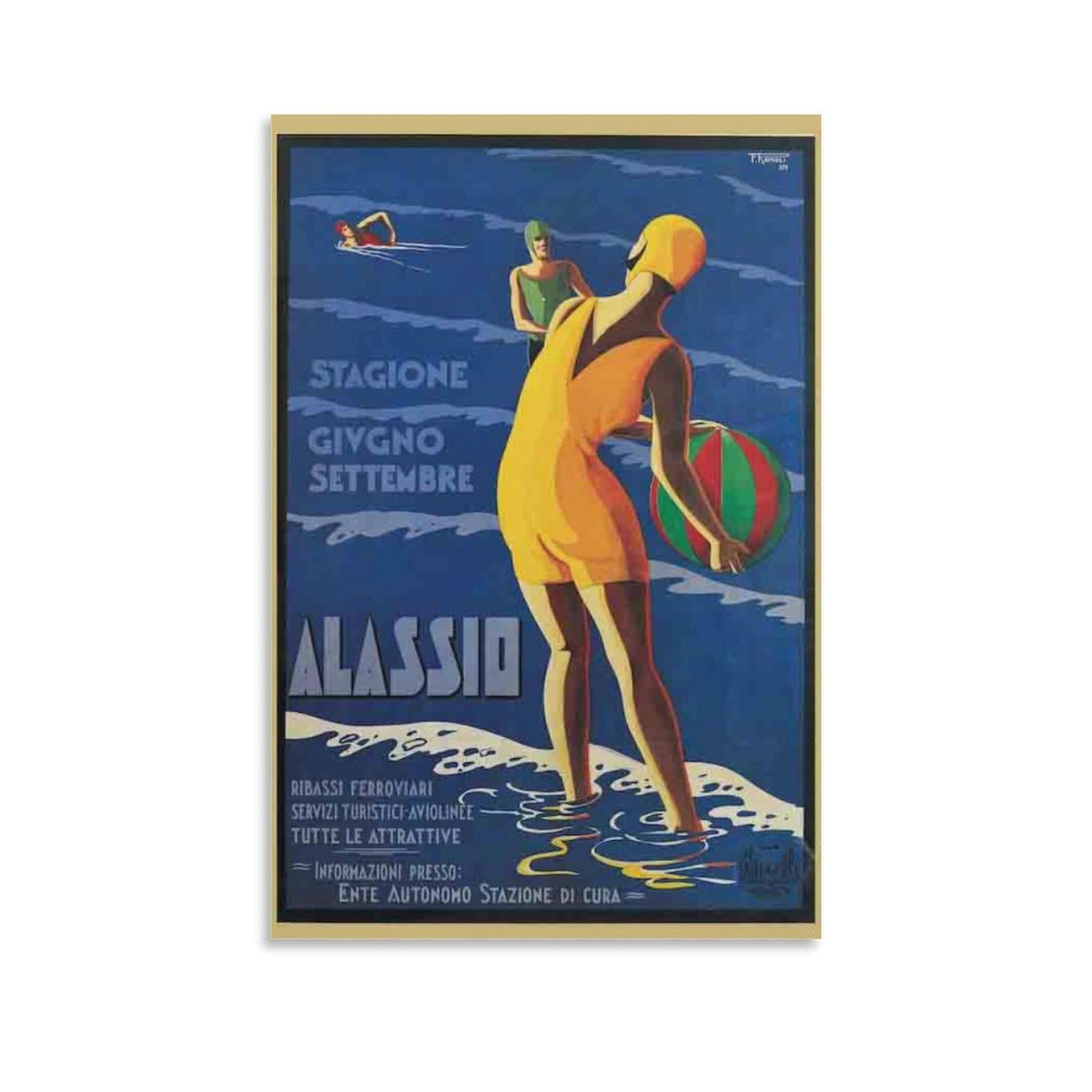 SXDMOUBK Alassio by Filippo Romoli Italy Vintage Illustrated Travel Poster Canvas Wall Art Picture Prints Hanging Photo Decor Home Posters Artworks 20x30inch(50x75cm)