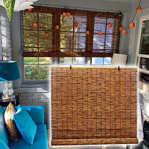 PZOFERLIN Volets roulants en Bambou pour l'extérieur Rideaux en Bambou for terrasse, ombrage, Isolation, fraîcheur intérieure, sans perçage Décoration Naturelle(W50 x H135 cm)