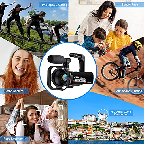Lovpo 4K Video Camera, Camcorder 48Mp Ultra Hd Wifi Vlogging Camera For Youtube 18X Zoom 3.0" Touch Screen Digital Camera With Microphone, Stabilizer, Lens Hood, Remote, 2 Batteries #TOP5