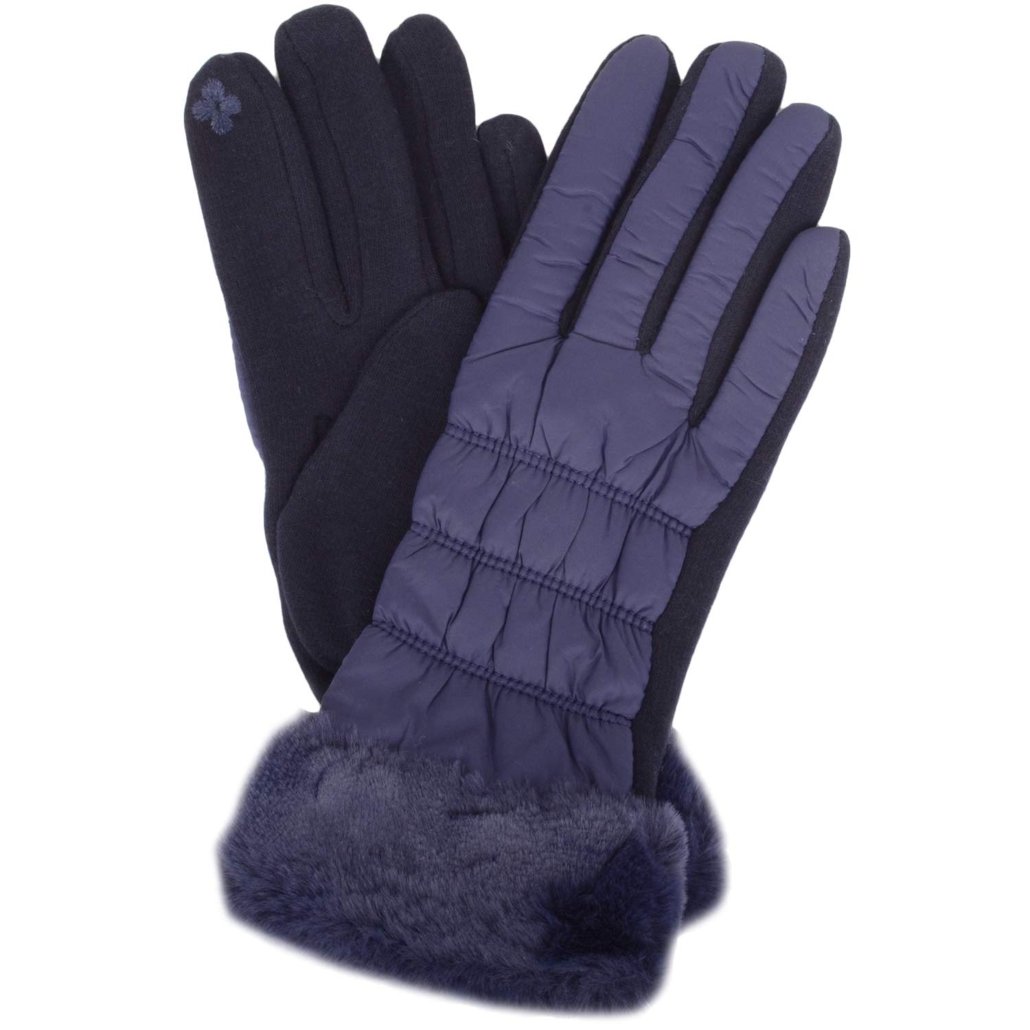 Snugrugs Women's Navy Cosy Cold Winter Glove/Gloves With Super Soft Faux Fur Trim
