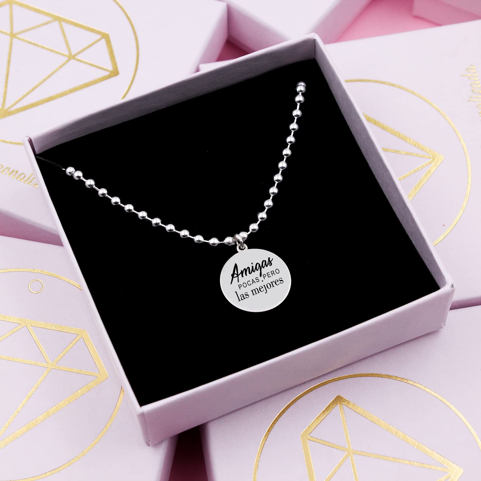 Regalo Amiga - Pulsera con Mensaje Personalizado Amistad - Pulsera Original Mejor Amiga con Medalla y Texto Grabado para Regalar en Cumpleaños, Navidad - Plata de Ley