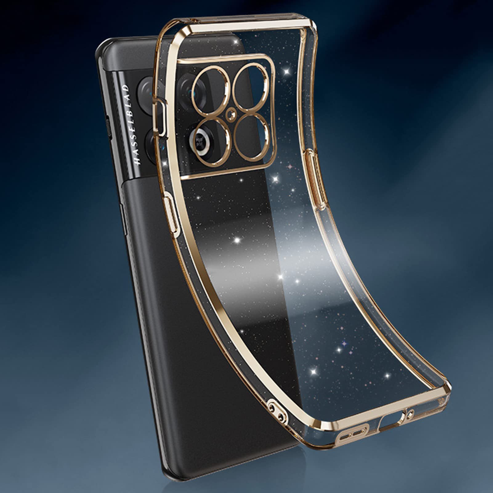 Custodia per OnePlus 10 PRO 5G, Brillante Case Trasparente con Funzione Anti-Ingiallimento Cover Slim TPU Silicone Custodia Resistente Smartphone Case,d'oro