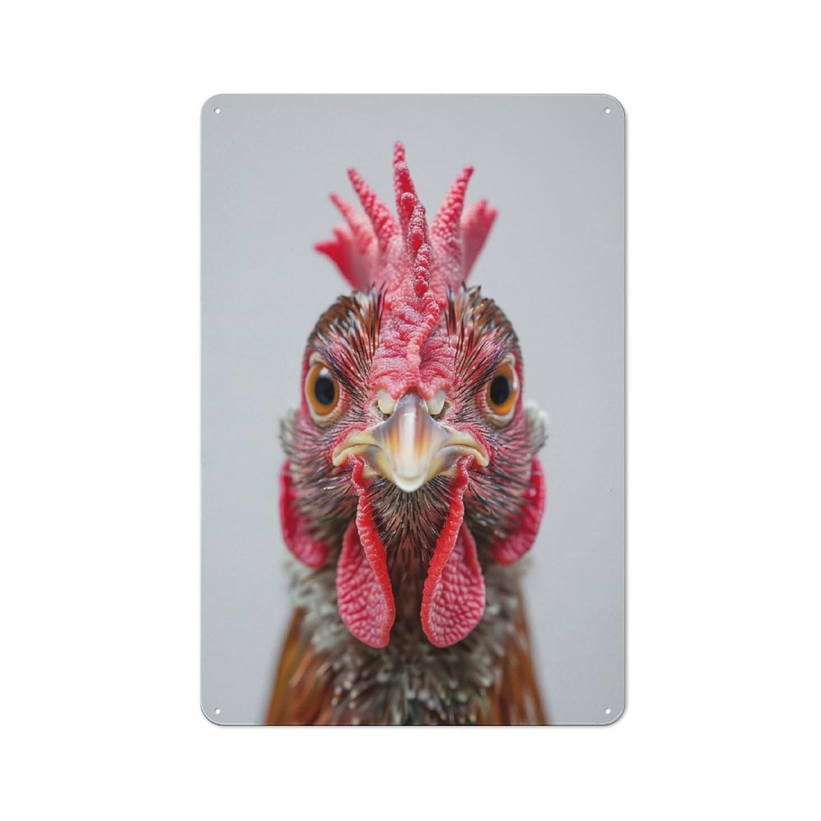 Junmoney Style-2 Metal Wall Sign 30X20cm Featuring Chicken Face For Bar Or Restaurant, Gift For Bar Decor Enthusiasts During The Christmas Season