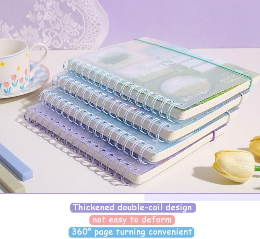 Image of Aesthetic Spiral Notebook Set, A5 Size Journal Diary with Sticky Notes, 100 Sheets, Ruled Notebooks for Boys & Girls, Cute Kawaii Stationery (Multicolor) (Pack-1) (c)