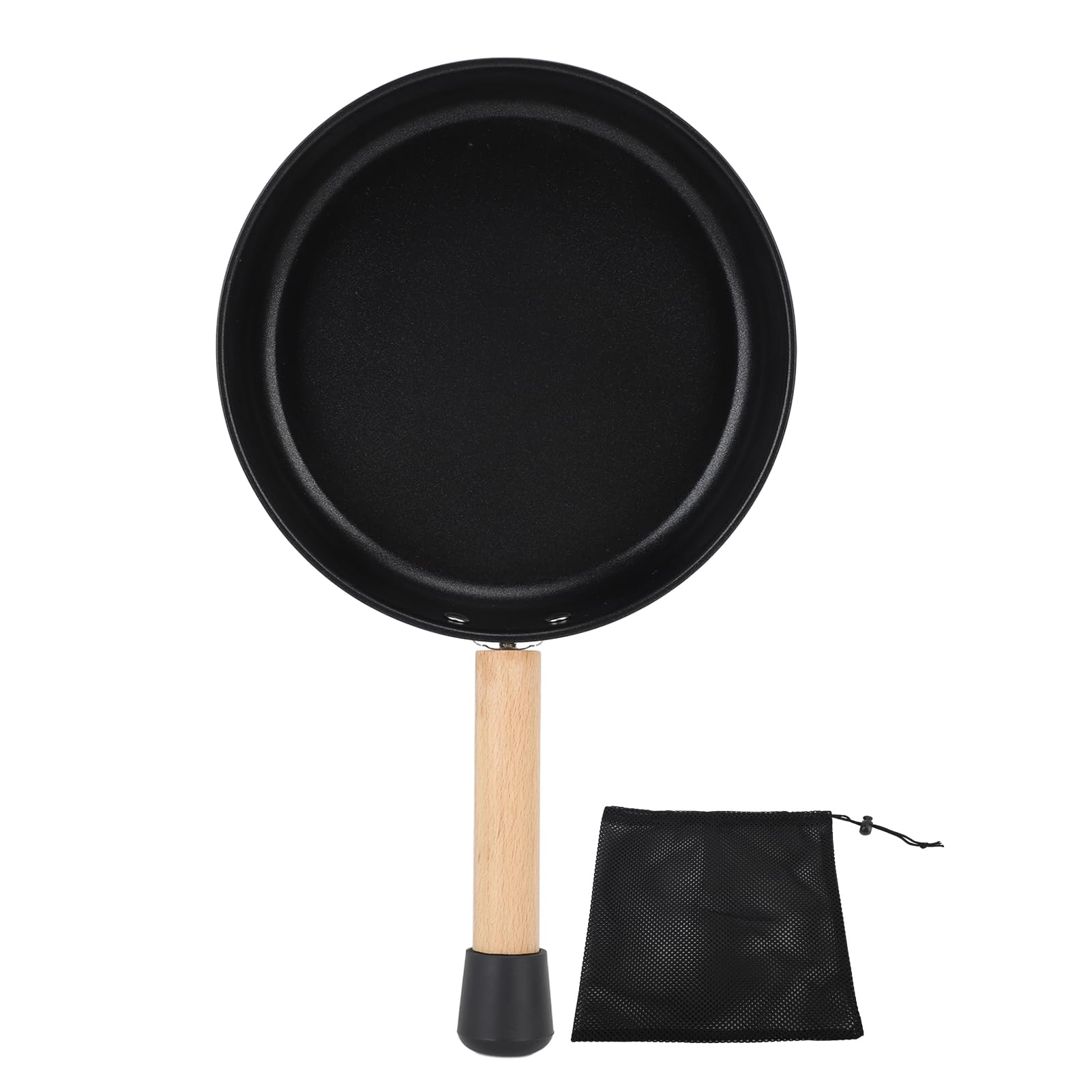 Sartén Antiadherente de Acero Inoxidable 304 con Mango de Madera Portátil y Bolsa de Almacenamiento, Sartén para Fogón para Camping y Picnic