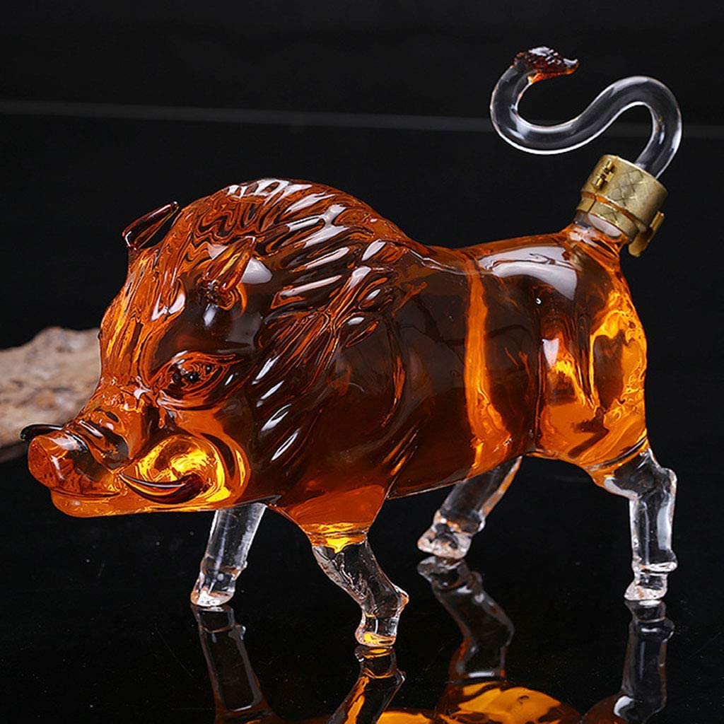 Szklany słoik na wino w kształcie dzika, 1000 ml karafka do whisky, artystyczna szklana butelka z rękodziełem, ręcznie dmuchane wyroby ze szkła na alkohol, szkocką, bourbon, domową wódkę, biuro